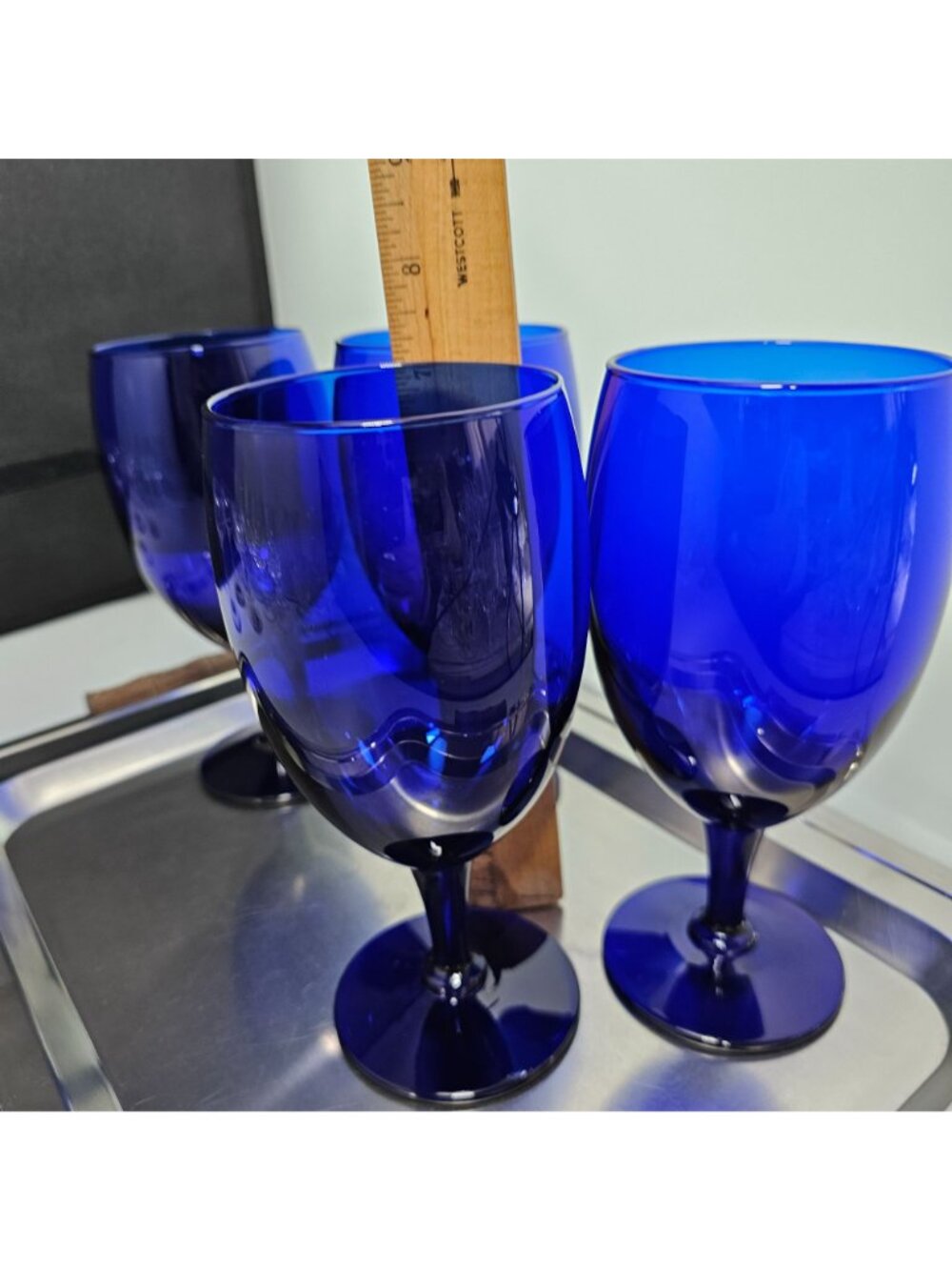 4 Pier 1 Cobalt Blue Ice Tea Glasses 7" water goblets 16oz vintage elegant - Picture 5 of 6